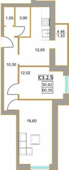 2-комнатная 60.35 м² в ЖК Левада от 20 700 грн/м², г. Борисполь
