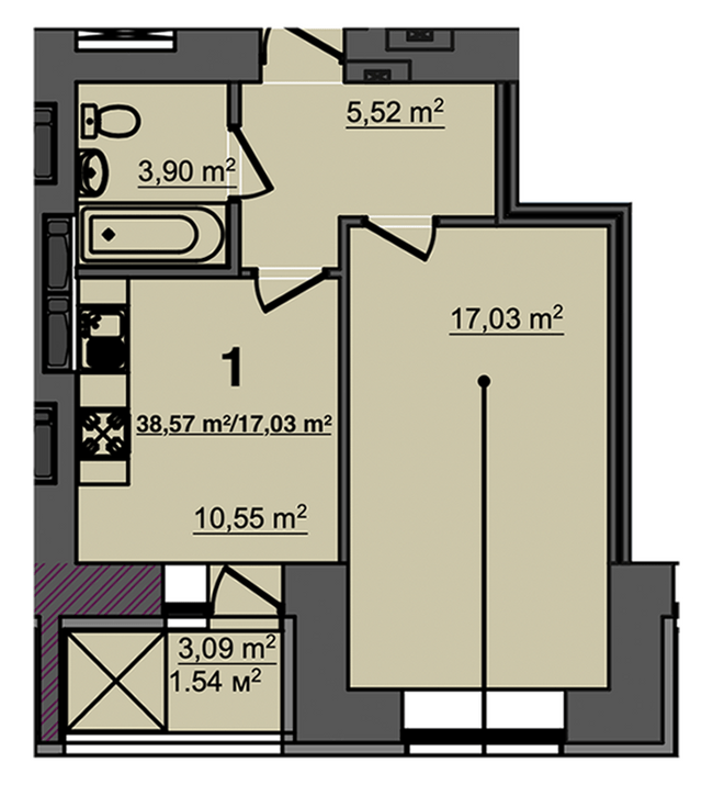 1-комнатная 38.57 м² в ЖК Свитанок от 17 900 грн/м², г. Борисполь