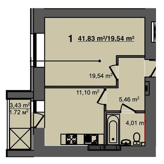 1-кімнатна 41.83 м² в ЖК Світанок від 17 900 грн/м², м. Бориспіль