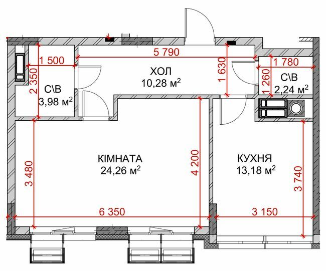 1-комнатная 52.5 м² в ЖК Riverside от 38 500 грн/м², с. Погребы