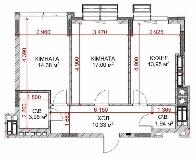 2-комнатная 61.56 м² в ЖК Riverside от 32 300 грн/м², с. Погребы