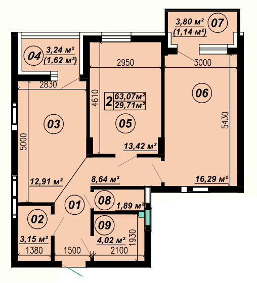 2-кімнатна 63.07 м² в ЖК Verba від 22 000 грн/м², смт Глеваха