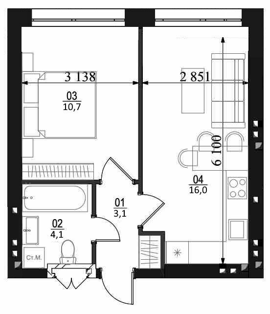 1-кімнатна 33.9 м² в ЖК Білий Шоколад.Center від 26 500 грн/м², с. Білогородка