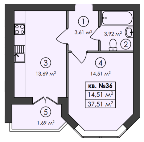 1-комнатная 37.51 м² в ЖК Family-2 от 27 950 грн/м², с. Гатное