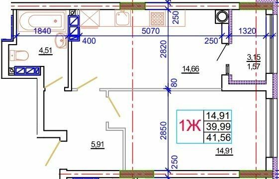 1-кімнатна 41.56 м² в ЖК Благород від 22 500 грн/м², с. Крюківщина