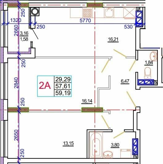 2-комнатная 59.19 м² в ЖК Благород от 21 500 грн/м², с. Крюковщина