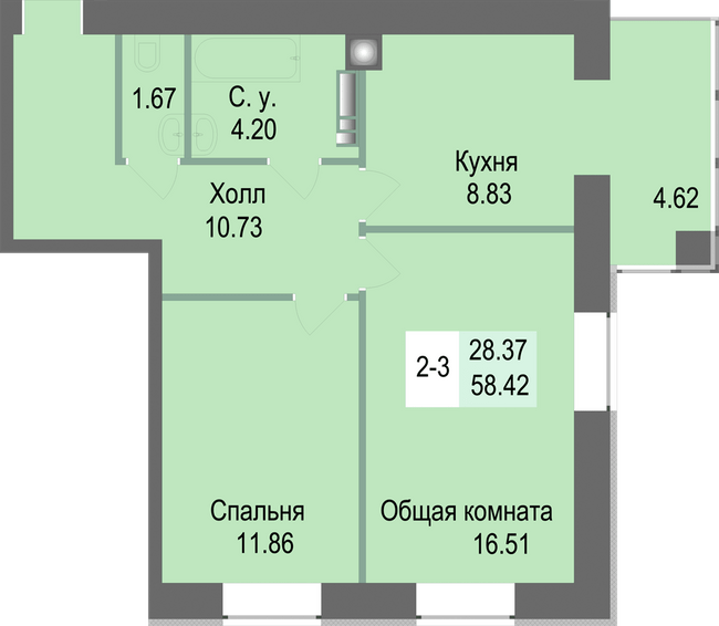 2-кімнатна 58.42 м² в ЖК Софіївська сфера від 30 500 грн/м², с. Софіївська Борщагівка