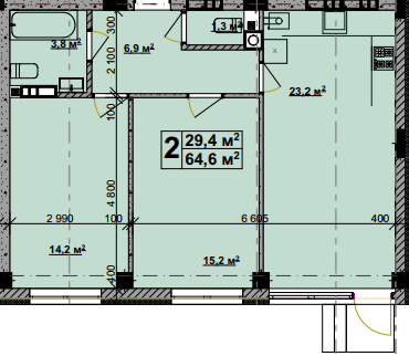 2-кімнатна 64.6 м² в ЖК Vlasna від 23 000 грн/м², с. Ходосівка