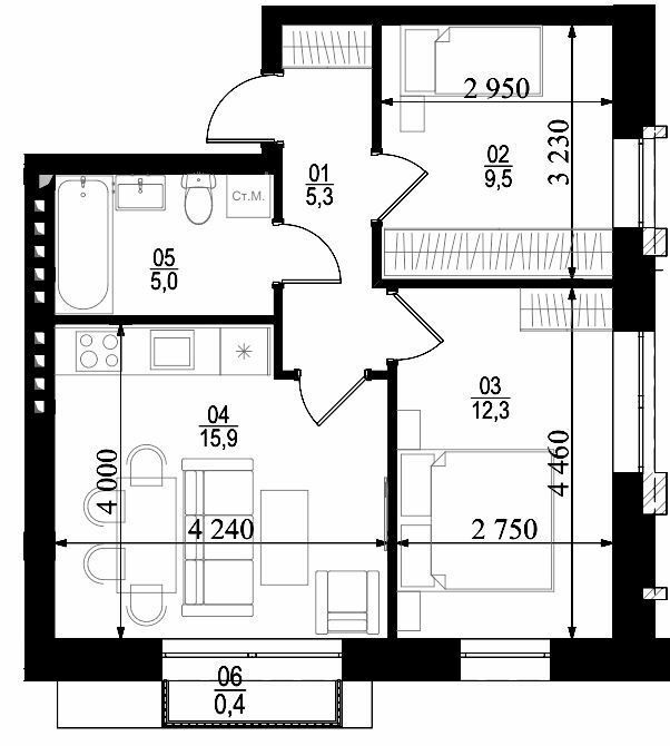 2-комнатная 48.41 м² в ЖК City Lake от 17 500 грн/м², с. Шевченково