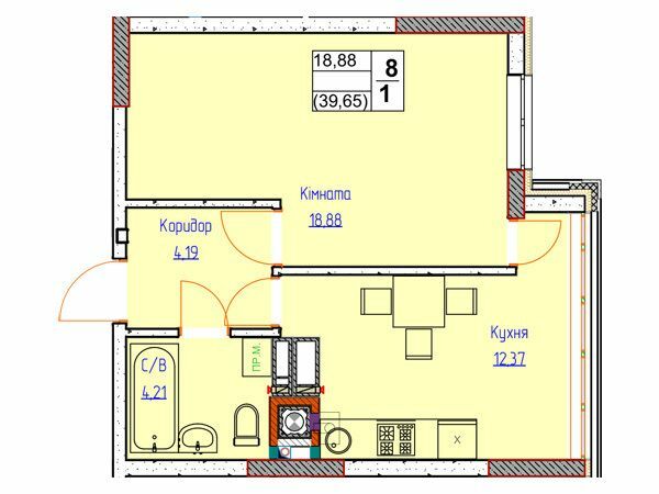 1-кімнатна 39.65 м² в ЖК Піонерський квартал 2 від 25 300 грн/м², смт Чабани