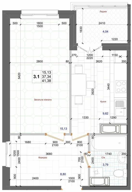 1-кімнатна 41.38 м² в ЖК АТЛАНТ (Коцюбинське) від 23 600 грн/м², смт Коцюбинське