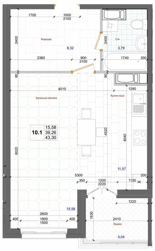 1-кімнатна 43.3 м² в ЖК АТЛАНТ (Коцюбинське) від 23 600 грн/м², смт Коцюбинське