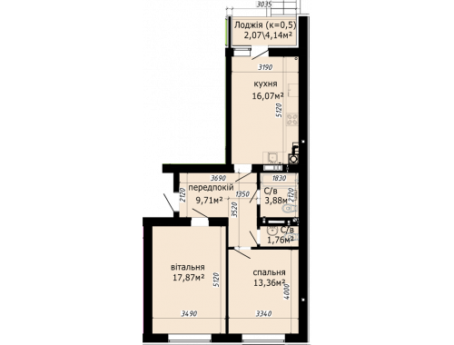 2-комнатная 64.72 м² в ЖК Кришталевi джерела от 56 000 грн/м², Киев