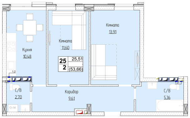 2-кімнатна 54 м² в ЖК Гостомель Сіті від 21 000 грн/м², смт Гостомель