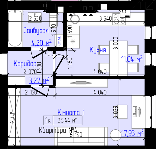 1-кімнатна 36.44 м² в ЖК Viking Home від 20 000 грн/м², м. Ірпінь