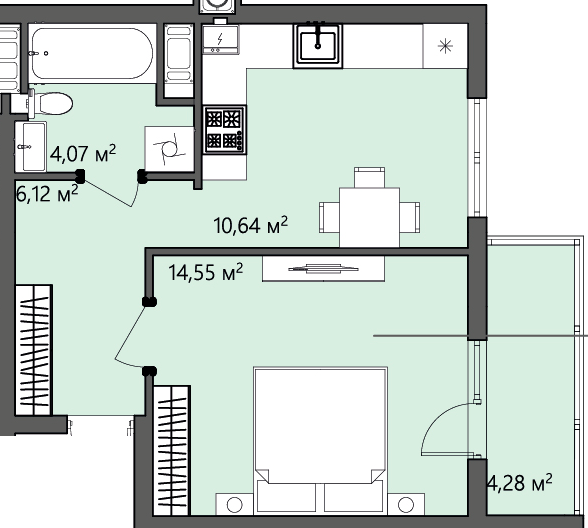 1-комнатная 39.66 м² в ЖК GREENHOUSE CITY от 14 600 грн/м², г. Городок