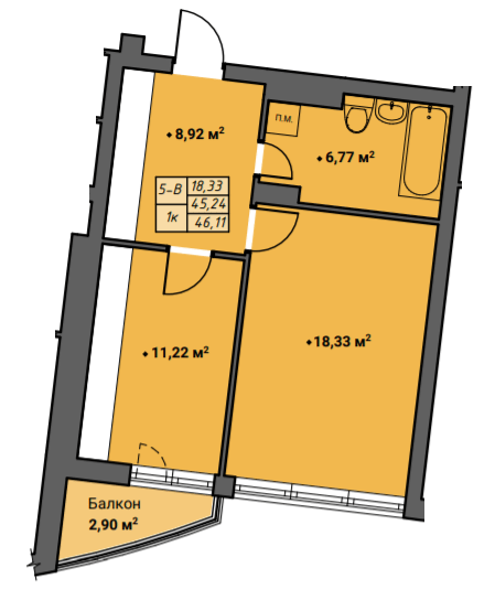 1-кімнатна 46.11 м² в ЖК Amber Park від 18 650 грн/м², Рівне