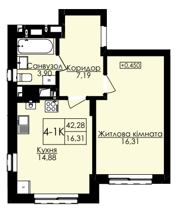 1-комнатная 42.28 м² в ЖК AUROOM SPARK от 24 100 грн/м², Львов