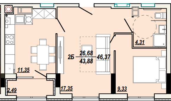 1-комнатная 46.37 м² в ЖК Солнечная Терраса от 17 000 грн/м², Тернополь