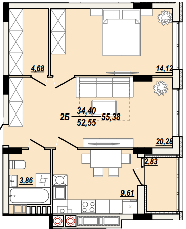 2-кімнатна 55.38 м² в ЖК Сонячна Тераса від 17 000 грн/м², Тернопіль