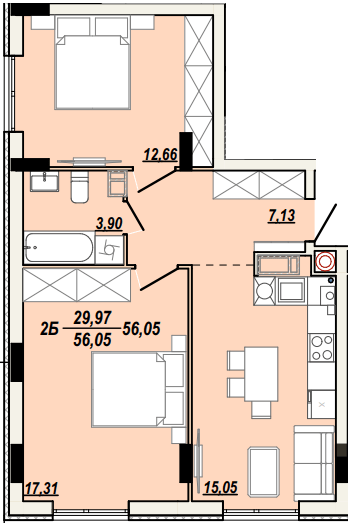 2-комнатная 56.05 м² в ЖК Солнечная Терраса от 17 000 грн/м², Тернополь