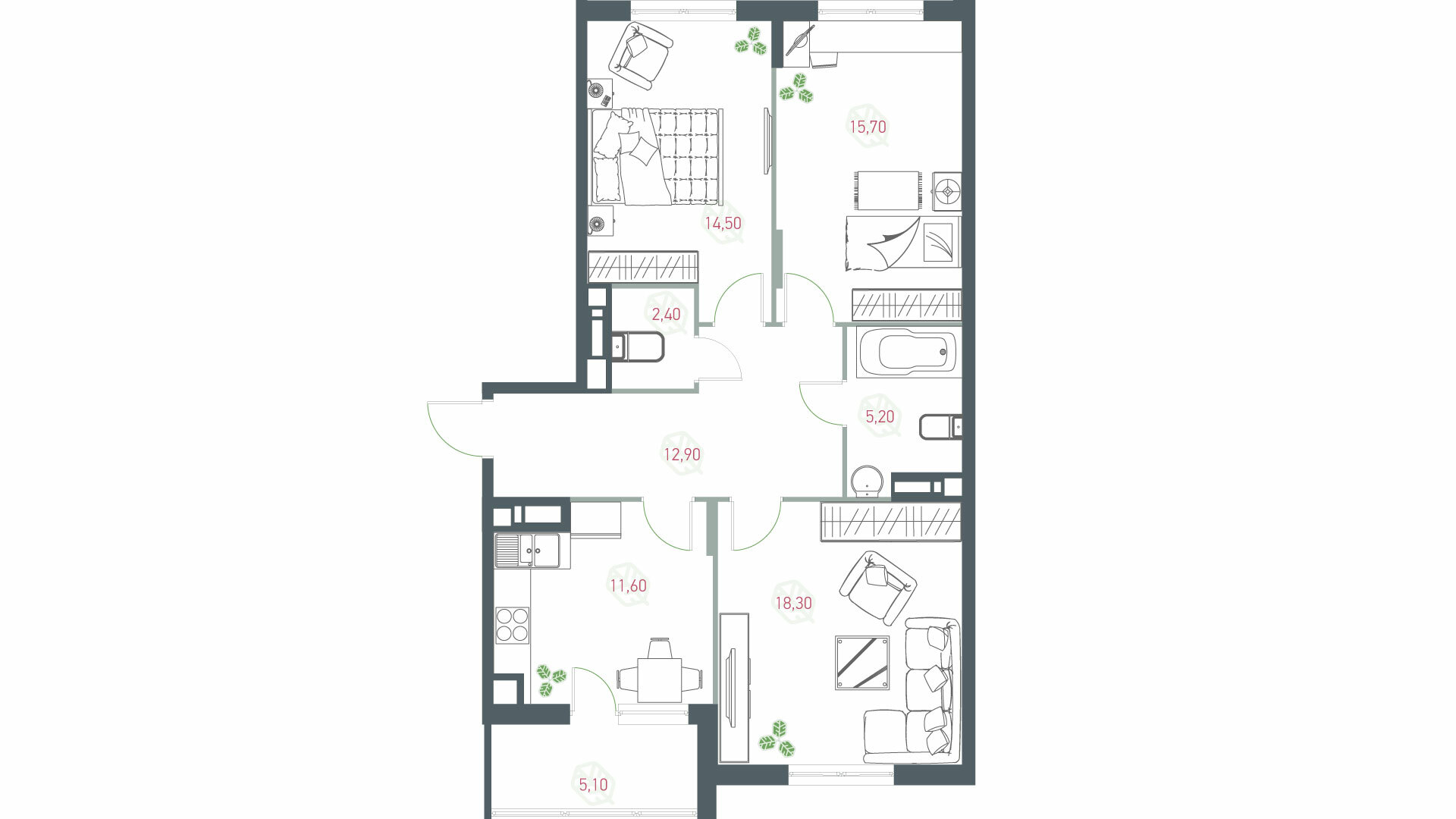 3-комнатная 85.7 м² в ЖК Озерный гай (Гатное) от 24 854 грн/м², с. Гатное