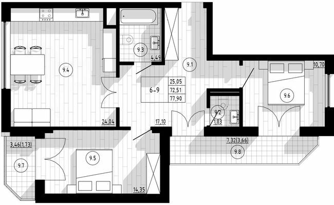 2-кімнатна 77.9 м² в Апарт-комплекс COMPASS CENTER від 38 750 грн/м², Київ