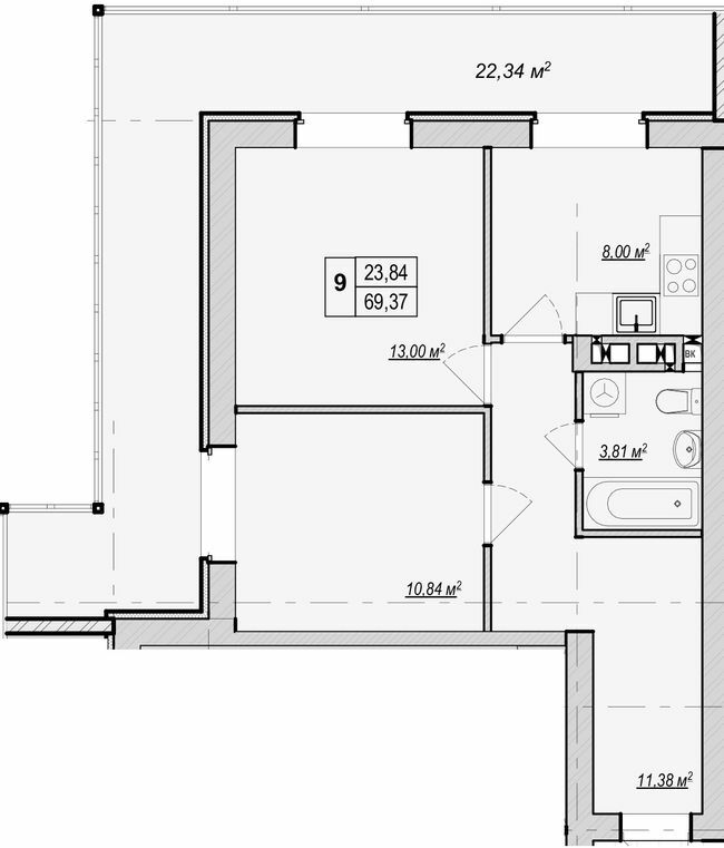 2-комнатная 69.37 м² в ЖК Метро парк от 29 900 грн/м², Киев