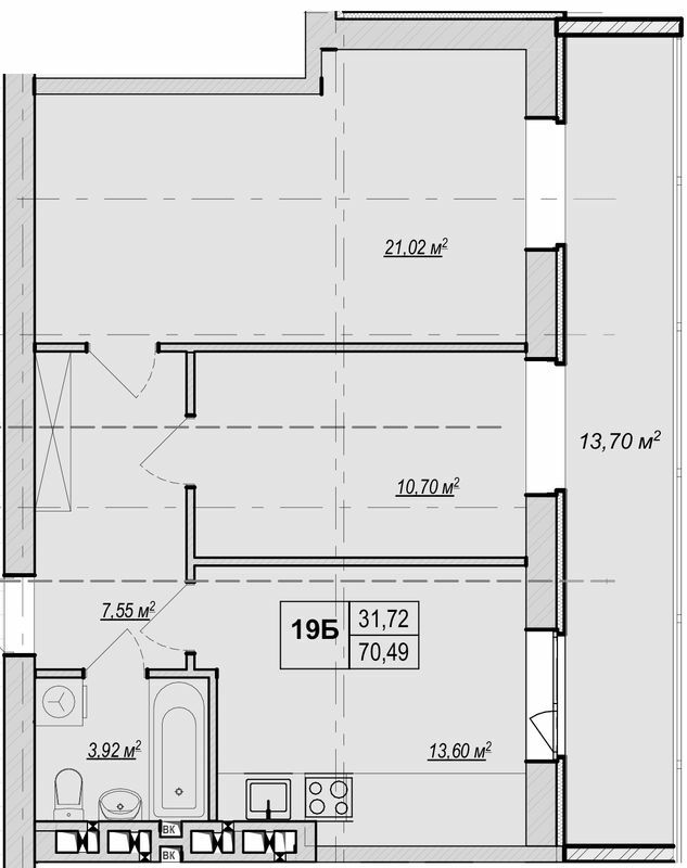 2-кімнатна 70.49 м² в ЖК Метро парк від 29 900 грн/м², Київ