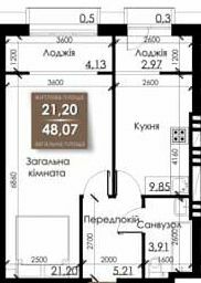 1-кімнатна 48.07 м² в ЖК Steel House від 18 500 грн/м², Суми