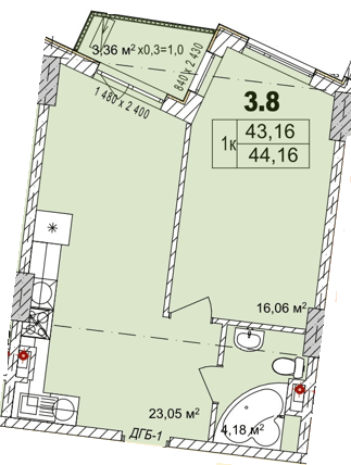 1-кімнатна 44.16 м² в Апарт-комплекс Ітака від 30 100 грн/м², Одеса