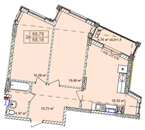 2-кімнатна 68.16 м² в Апарт-комплекс Ітака від 26 700 грн/м², Одеса