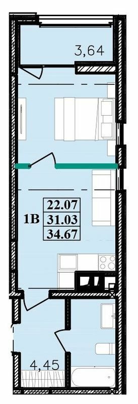 1-комнатная 34.67 м² в ЖК Modern от 27 100 грн/м², Одесса