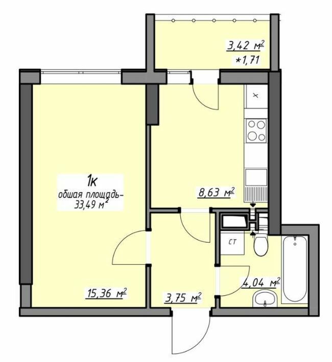 1-комнатная 33.49 м² в ЖК Одесские традиции на Глушко от 28 400 грн/м², Одесса