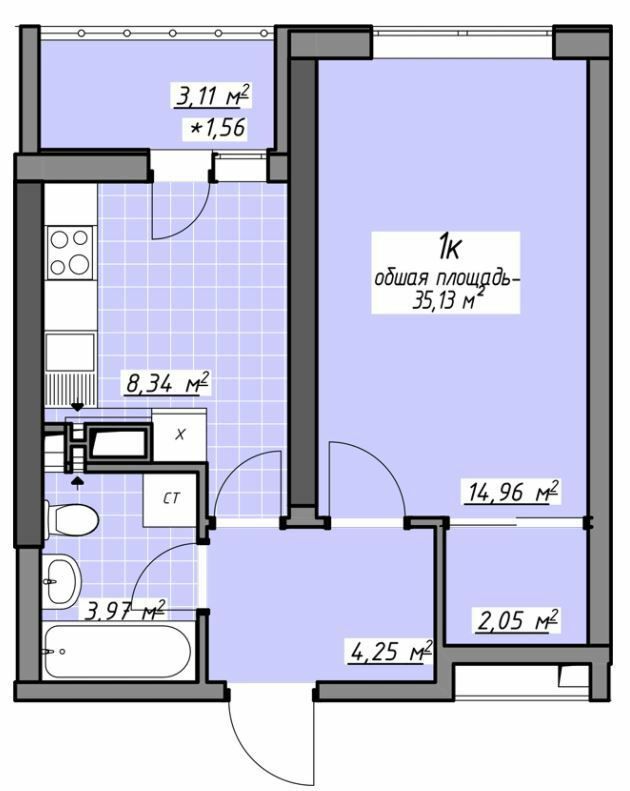 1-комнатная 35.13 м² в ЖК Одесские традиции на Глушко от 28 400 грн/м², Одесса