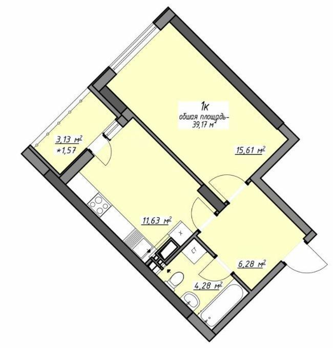 1-комнатная 39.17 м² в ЖК Одесские традиции на Глушко от 28 400 грн/м², Одесса