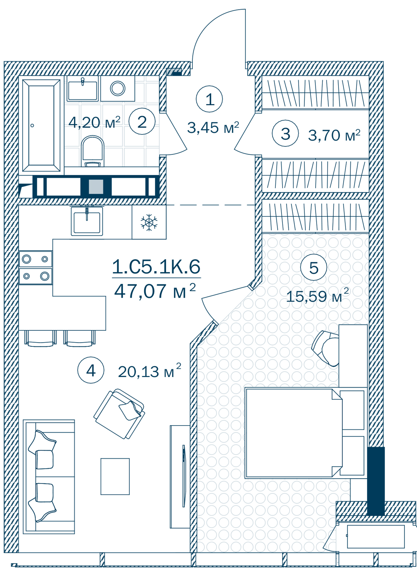 1-комнатная 47.07 м² в ЖК Rusaniv Residence от 39 150 грн/м², Киев