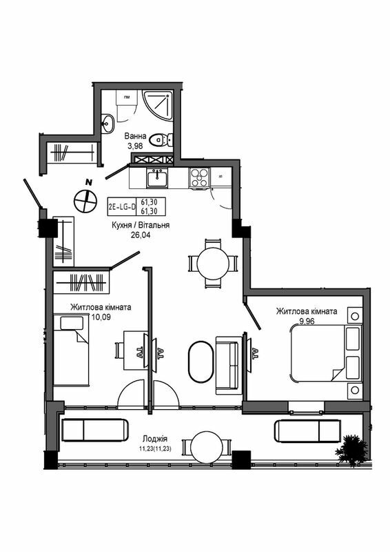 2-комнатная 61.3 м² в ЖГ ARTVILLE от 23 200 грн/м², пгт Авангард