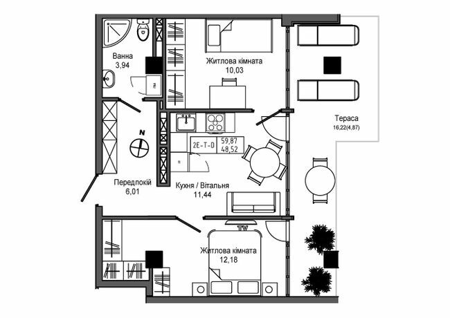 2-кімнатна 59.87 м² в ЖМ ARTVILLE від 23 200 грн/м², смт Авангард