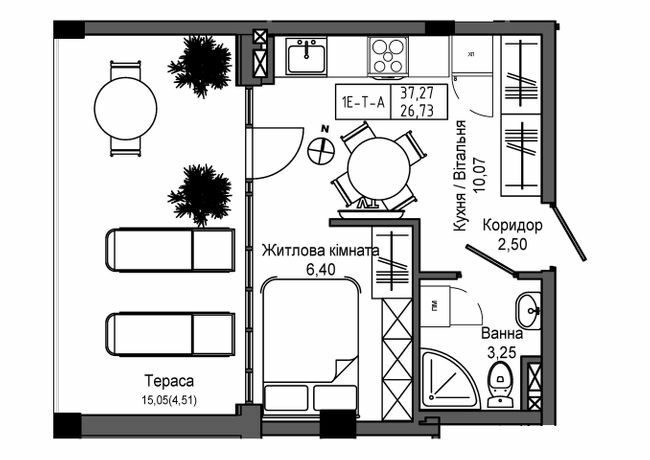 1-комнатная 37.27 м² в ЖГ ARTVILLE от 23 500 грн/м², пгт Авангард