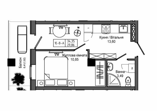 1-кімнатна 34.35 м² в ЖМ ARTVILLE від 23 500 грн/м², смт Авангард