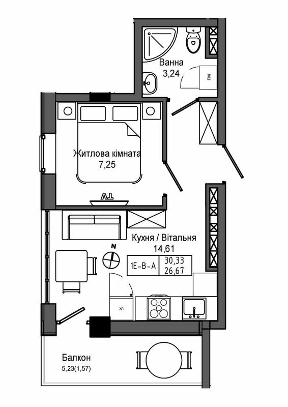 1-кімнатна 30.33 м² в ЖМ ARTVILLE від 23 500 грн/м², смт Авангард