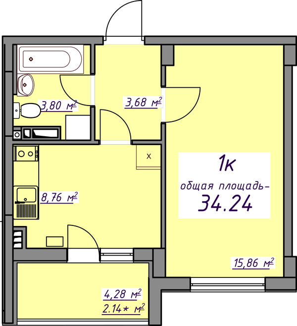 1-комнатная 34.24 м² в ЖМ Седьмое Небо от 20 700 грн/м², пгт Авангард