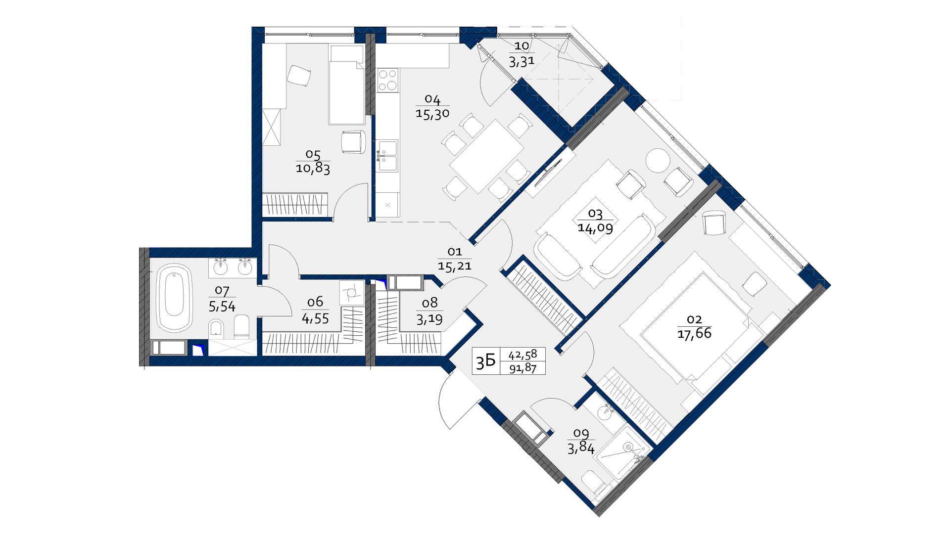 3-комнатная 91.87 м² в ЖК POLARIS Home&Plaza от 35 100 грн/м², Киев