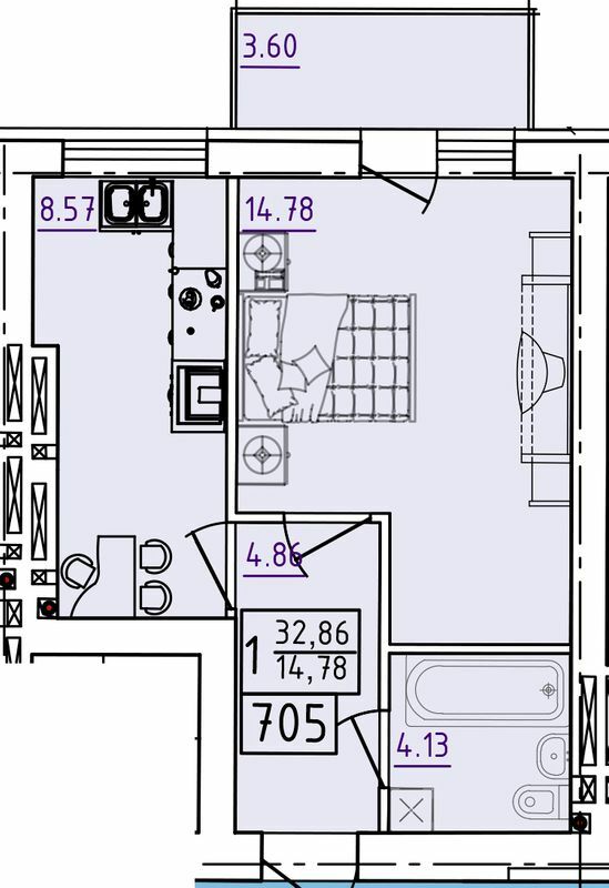 1-кімнатна 32.86 м² в ЖК Парк Морський від 15 550 грн/м², м. Южне