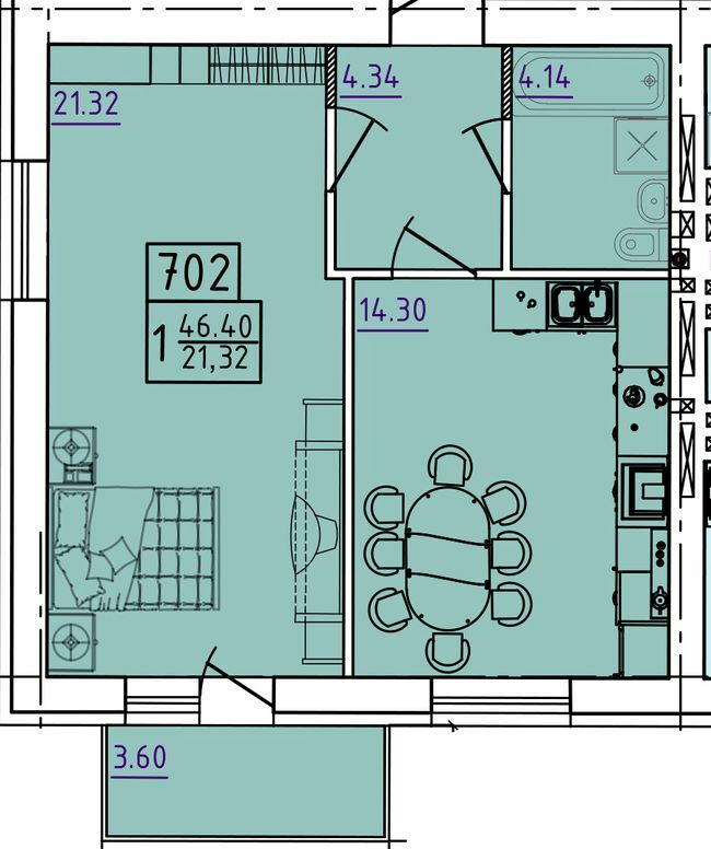 1-кімнатна 46.4 м² в ЖК Парк Морський від 17 200 грн/м², м. Южне