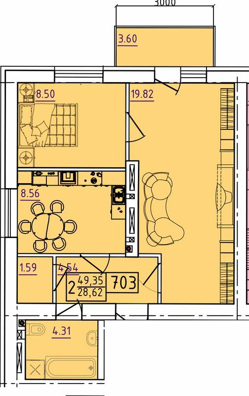 2-комнатная 49.35 м² в ЖК Парк Морской от 17 200 грн/м², г. Южное