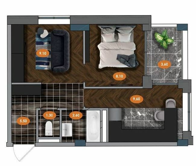 2-комнатная 37.3 м² в ЖК Гринвич Парк от 17 850 грн/м², с. Иличанка