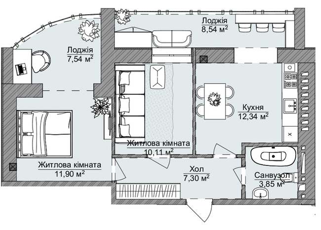 2-комнатная 61.58 м² в ЖК Теплый дом Plus от 18 650 грн/м², с. Крыжановка