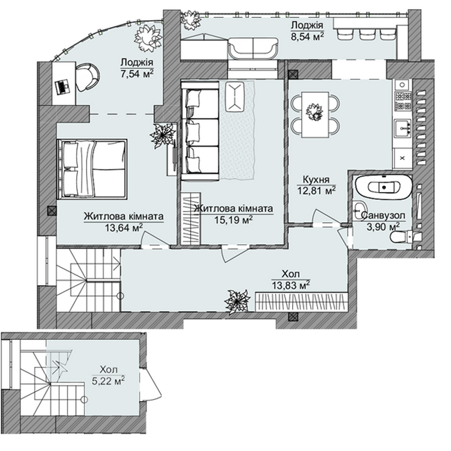 2-кімнатна 80.67 м² в ЖК Теплий дім Plus від 17 750 грн/м², с. Крижанівка